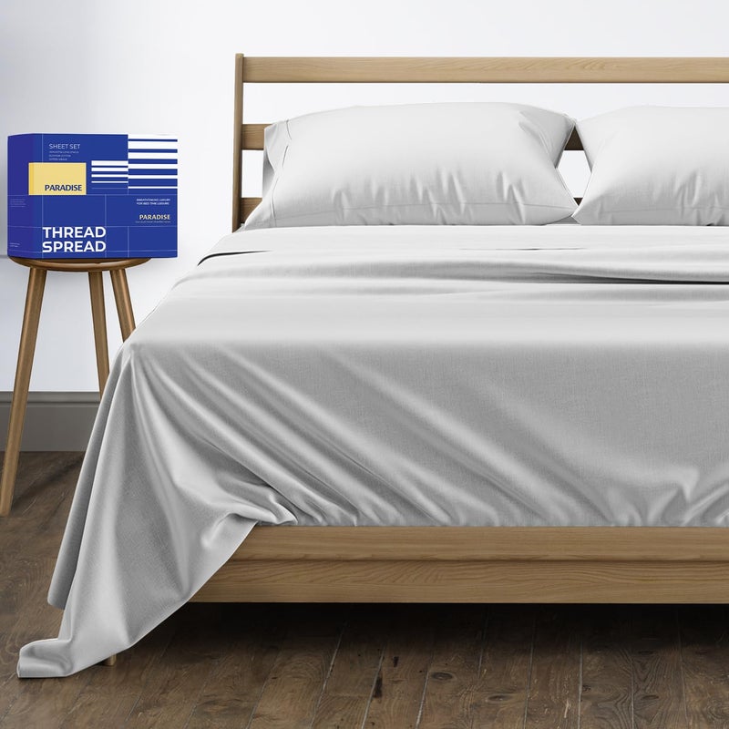 THREAD SPREAD 100% Egyptian Cotton King Size Sheet Set - High Thread Count King Size Sheets Set Egyptian Cotton, 4 PC Silver 16" Deep Pocket, Soft Cooling Sateen Ultra Luxury Hotel Bedding - Image 1